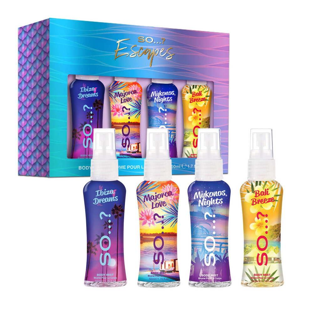 SoÃ¢? Escapes Womens Gift Set, with Ibiza Dream, Bali Breeze, Mykonos Nights & Majorca Love, Fragrance Spray Set (4 x 50ml)