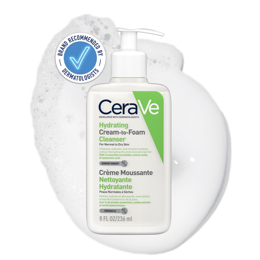 CeraVe Hydrating Cream - to - Foam Cleanser for Normal to Dry Skin with Amino Acids, Hyaluronic Acid and 3 Essential Ceramides, 236 ml