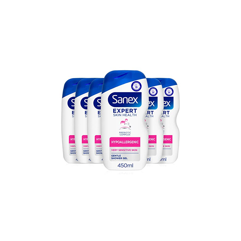 Sanex Body Wash, Expert Skin Health, Hypoallergenic Shower Gel, Dermatologist Tested Gentle for Very Sensitive Skin, Multipack, 6 Pack, 450ml Bottles-image-OPC-PFBWRTN-NEW