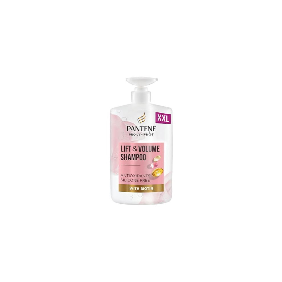 Pantene Biotin & Rose Water Hair Thickening Shampoo, Lift 'N' Volume, 1L, Silicone Free Volume Shampoo