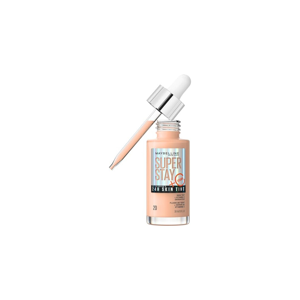 Maybelline Super Stay Skin Tint Foundation, With Vitamin C*, Foundation and Skincare, Long-Lasting up to 24H, Vegan Formula, Shade 20