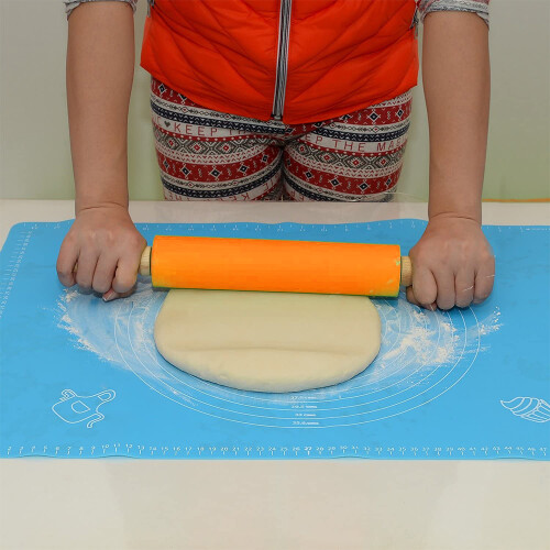 Silicone dough mat baking mat 40  30cm with rolling pin dough roller, roll-out mat non-stick coated 2