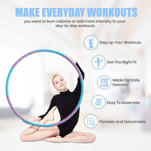 Detachable Exercise Hoola Hoop, 2 to 5lb Adjustable, 8 Sections Portable Indoor 1