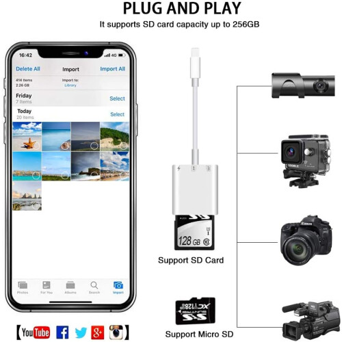 SD Card Reader for iPhone iPad,Micro SD Card Reader Memory Card Reader Plug and Play Trail Camera Viewer SD Card Adapter 2