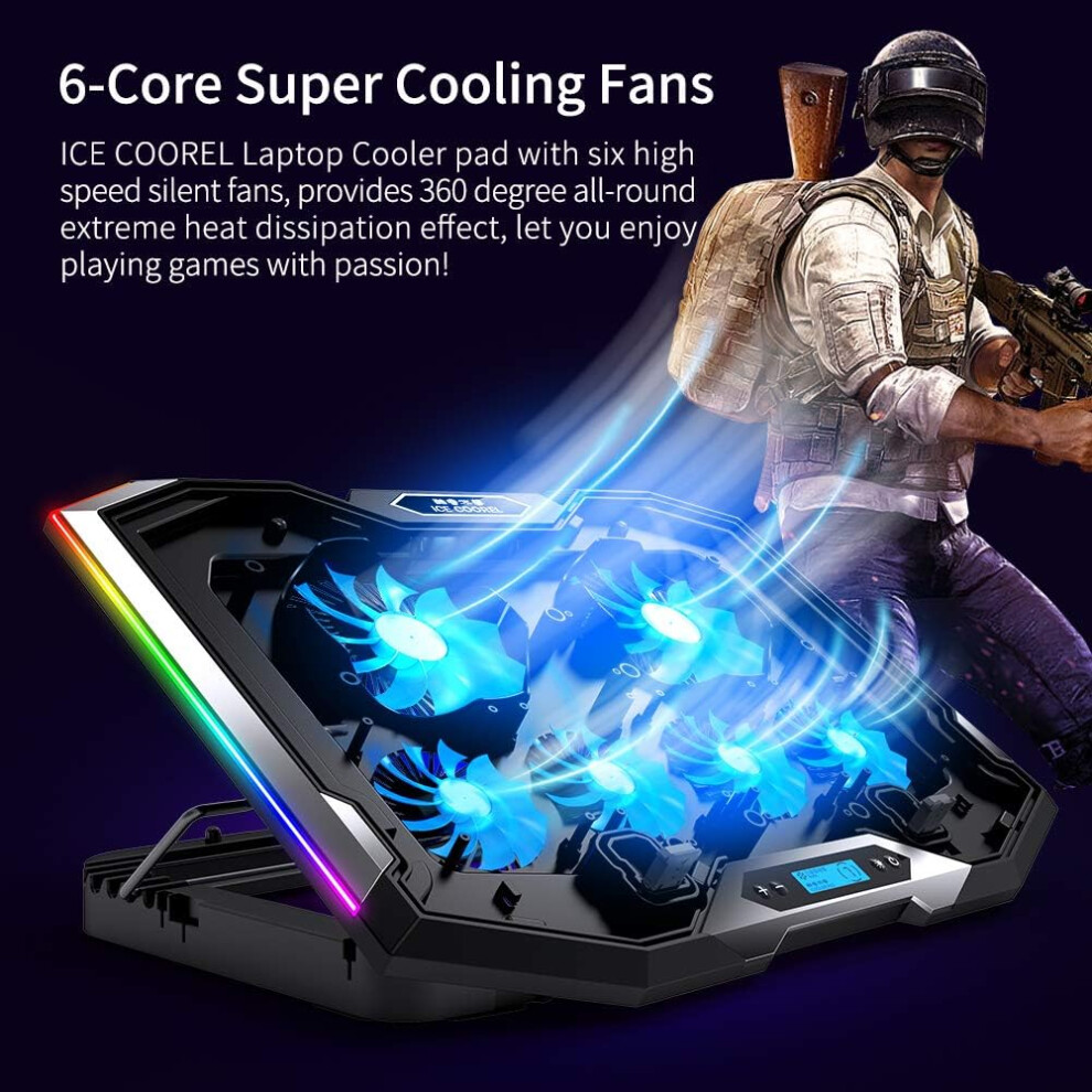 Rgb Laptop Cooling Pad 15 -17.3 Inch, Gaming Laptop Cooler Pad, Laptop Cooling Stand With 6 Quiet Fans And 6 Height 9379360725627
