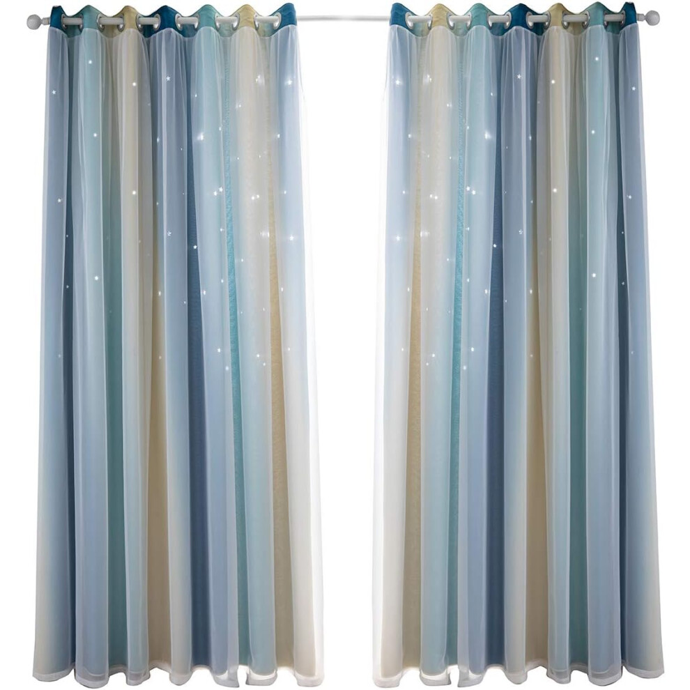 Blackout Curtains Blackout Stars Kids Curtains With Sheer Voile, Colorful Double Layer?134X210cm? White Yohou