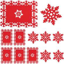 12pcs Christmas Table Placemats and Coasters, Placemats and Coasters Red Snowflake Christmas Design Set