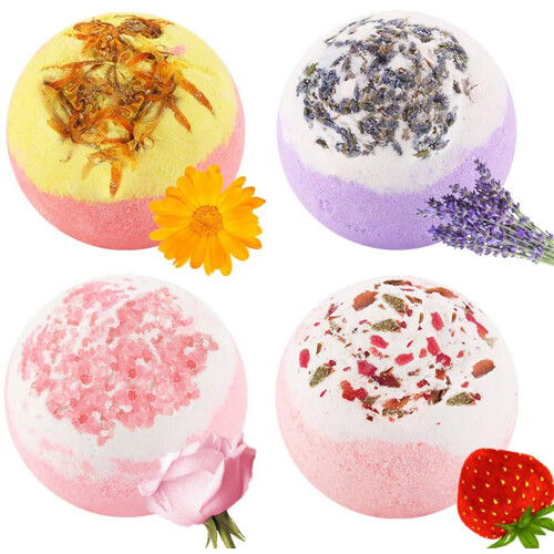 Bath Bombs, Amazing 4-Piece Bath Bombs Gift Set, Natural Essential Oils 1