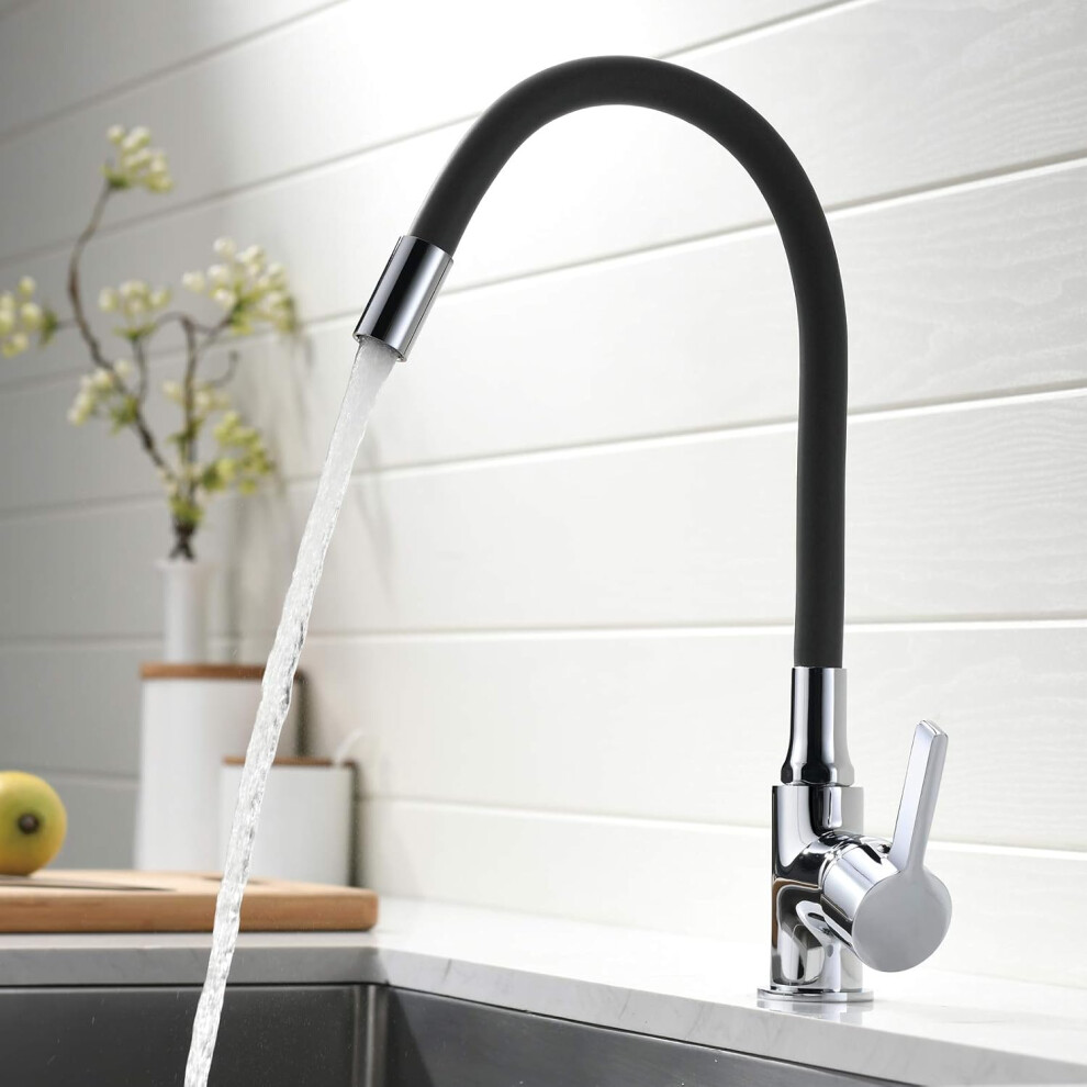 Kitchen Faucet, Kitchen Mixer Tap With Flexible 360 Swivel Spout And Black Silicone Hose 9379360724705