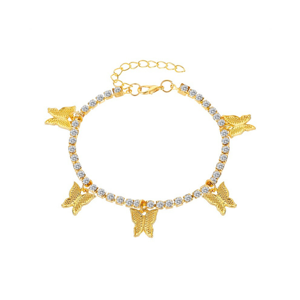 Photos - Bracelet Butterfly Anklet for Women Teen Girls, 18K Gold Plated Rhinestone Inlay Chain Tennis Ankle  with Extension