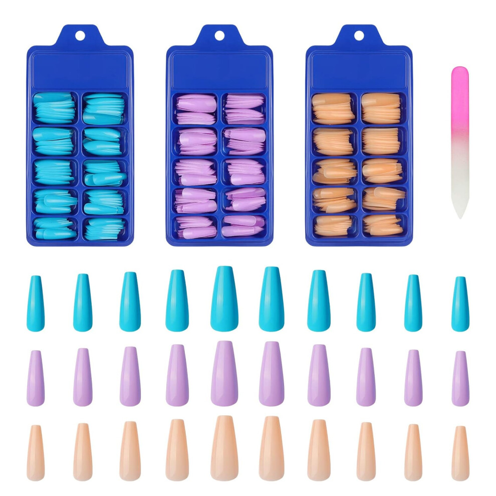 Yohou Multicolor Long Press On Nails Coffin Fake Nails Set Ballerina Artificial Nail Art Tips