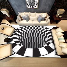 Shaggy Rectangle Area Rug Creative 3D Modern Accent Rugs Anti-Skid Black White Plaid Check Contemporary Carpet Luxury
