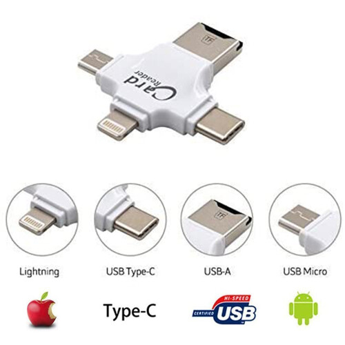 4 in 1 SD Card Reader Adapter External Storage Memory Expansion Helper with Type -C,Micro USB,USB 2.0 2