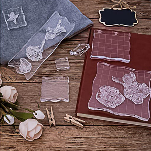 7 Pieces Stamp Blocks Acrylic Clear Stamping Blocks Tools with Grid, Decorative Stamp Blocks for Crafts Making 2