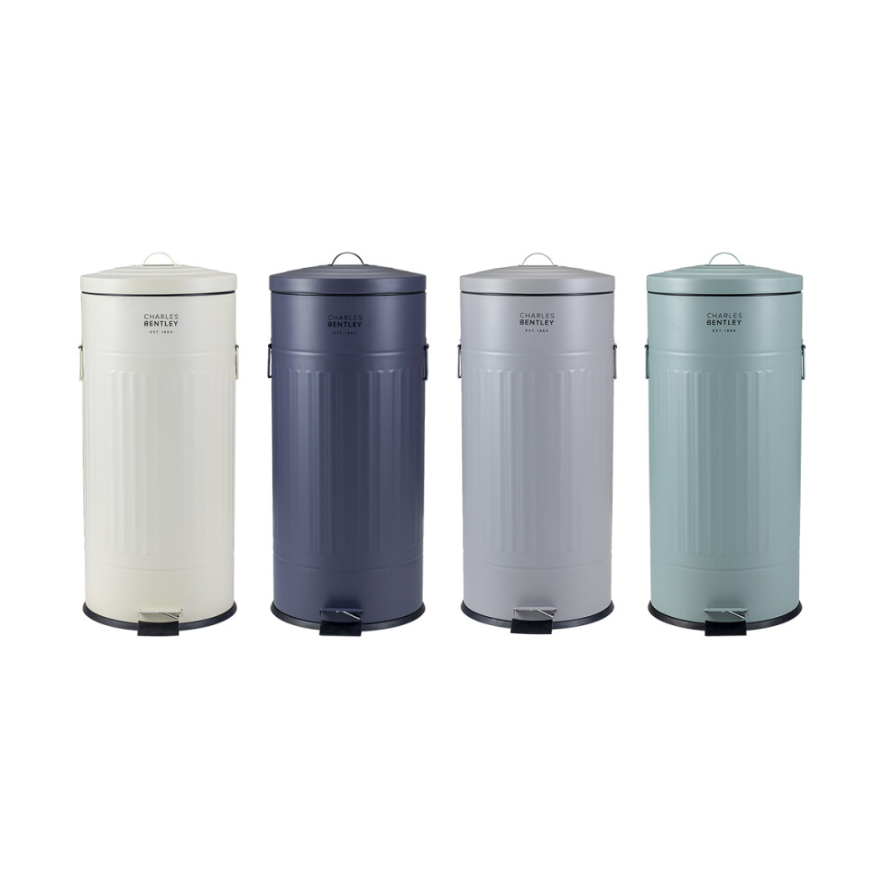 (Off-White) Charles Bentley Retro Powder Coated Steel Waste Rubbish Kitchen Pedal Bin - Fully Assembled - Various Colours - 30L