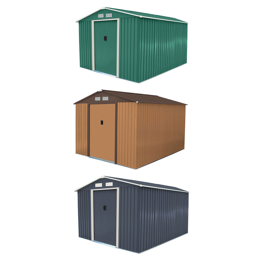 (Grey) Charles Bentley 8ft x 10ft Metal Garden Storage Outdoor Shed Zinc Frame
