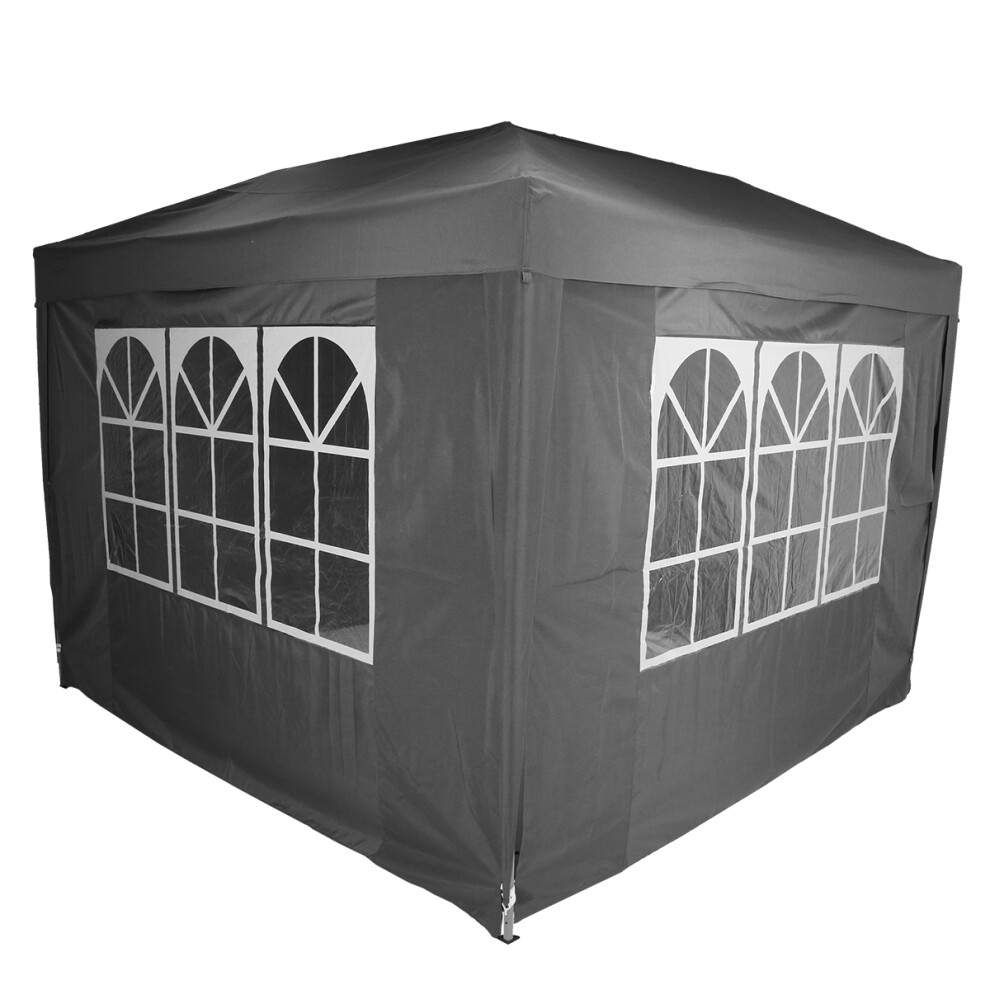 Charles Bentley 3 x 3m Pop Up Gazebo With 4 Sides Easy One Touch Assembly with Carry Bag - Grey