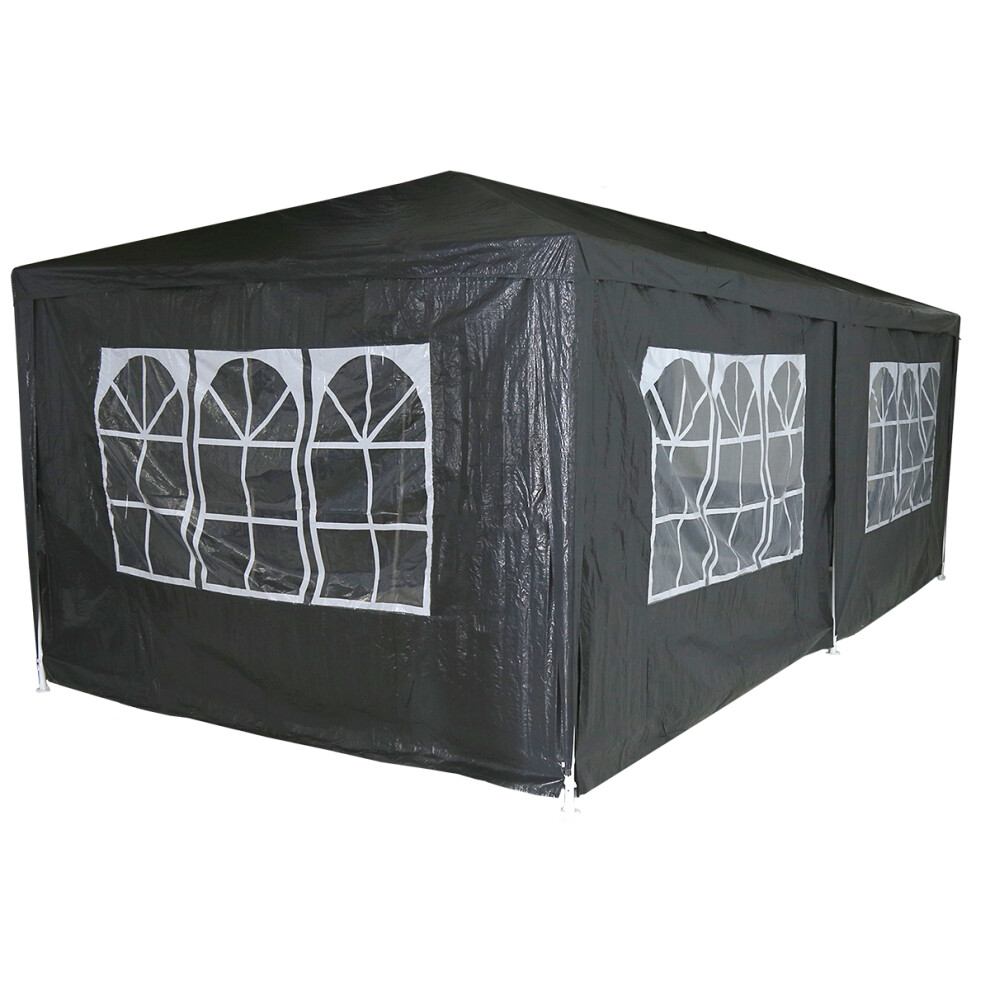 Charles Bentley 3m x 6m Party Tent Gazebo - Dark Grey - Large Showerproof Marquee Plastic Waterproof with Windows