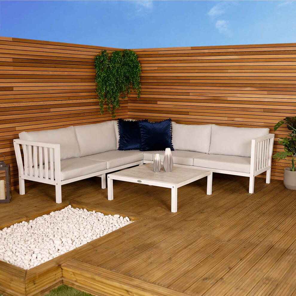 CHARLES BENTLEY FSC Acacia, White Washed, Corner Lounge Set, Garden, Outdoor, Patio, Sofa, 1x Sofa, Coffee Table, Contemporary, Hardwood, Seat And