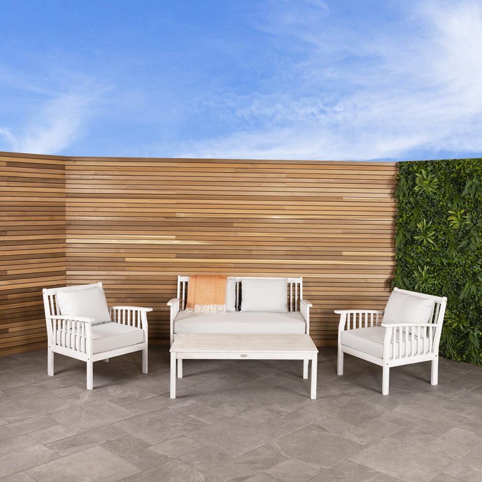 Charles Bentley FSC Acacia White Washed 4 Piece Sofa Garden Outdoor Patio Lounge Set - Sofa, 2 x Chair, Table