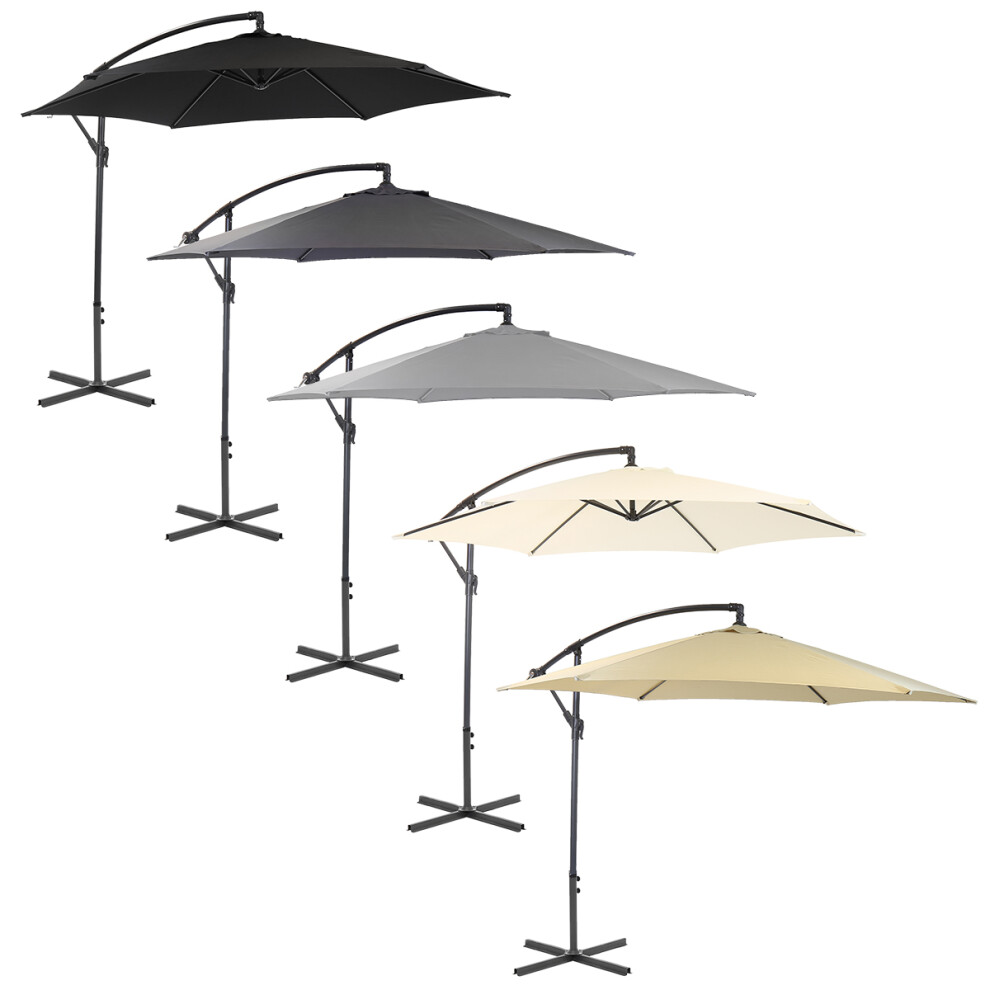 (Light Grey) Charles Bentley 3m Hanging Banana Cantilever Patio Garden Umbrella