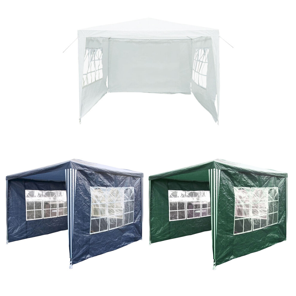 Charles Bentley Garden Gazebo Awning Wedding / Party Tent Made of Powder Coated Steel in White / Blue & Green - 3X3M