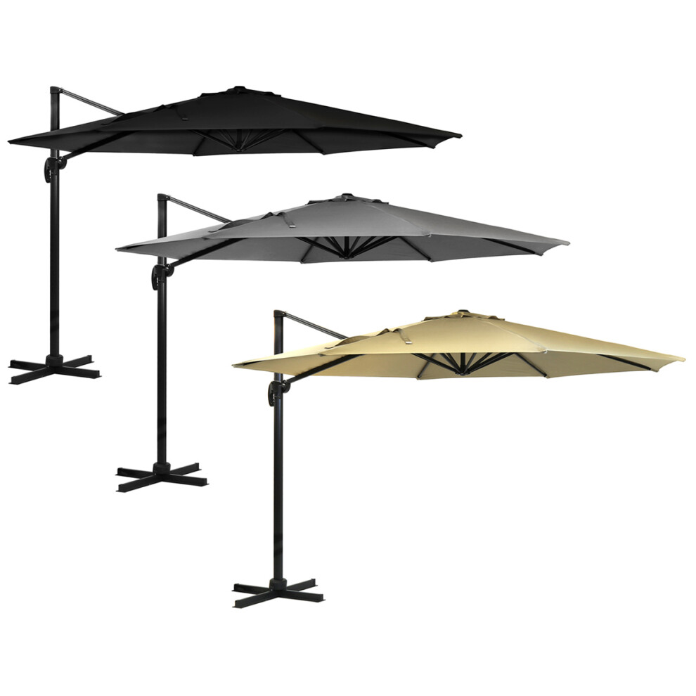 (Beige) Charles Bentley Hanging Banana Umbrella Parasol - Lightweight Aluminium Frame - 3.5M XL