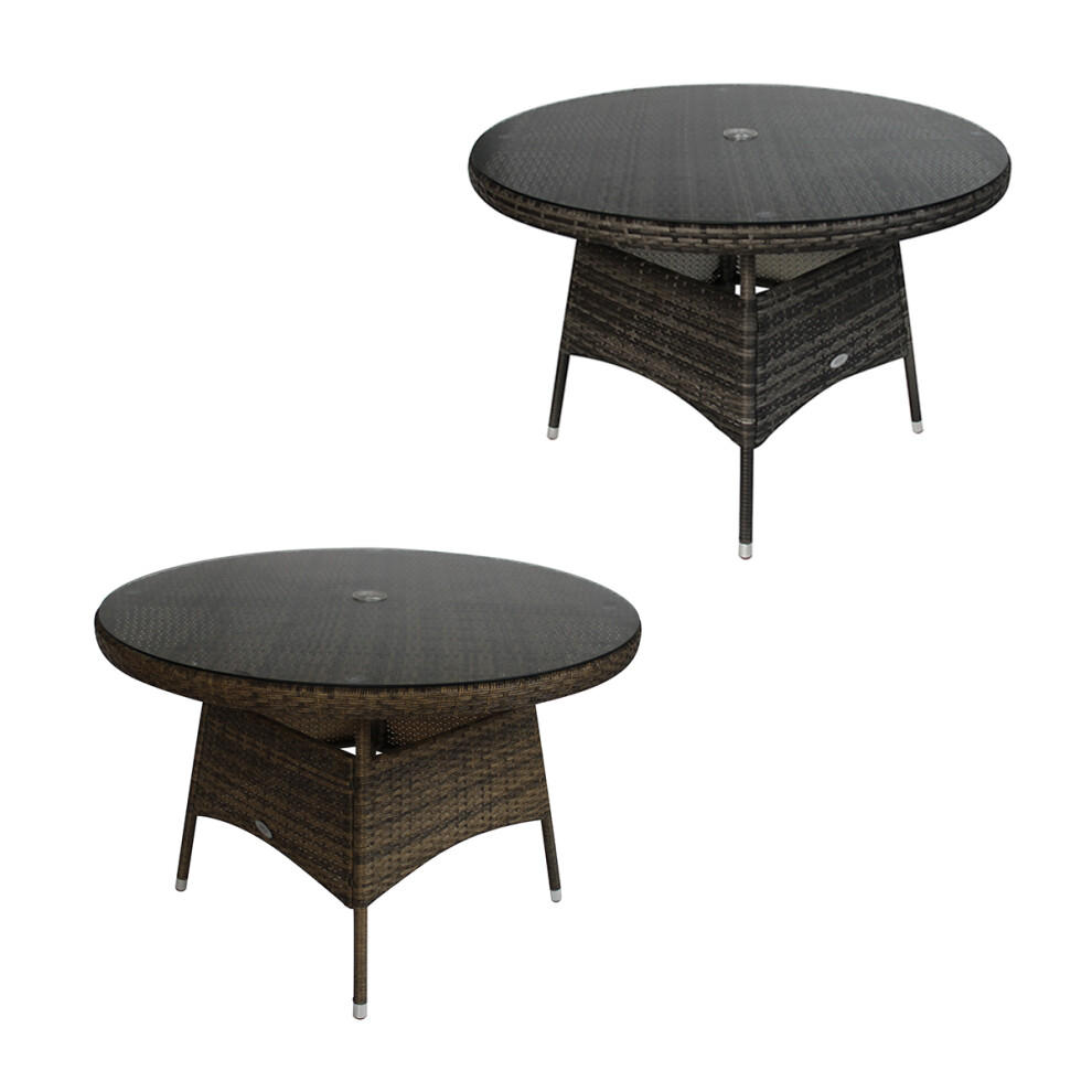 Charles Bentley 4 Seater Round Rattan Dining Table with Parasol Hole for Umbrella - Weatherproof in Grey / Natural - Medium Size