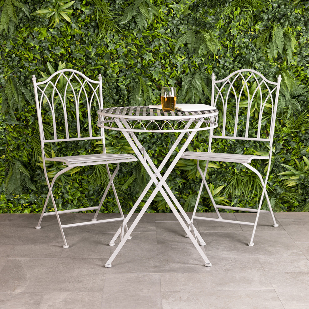 Charles Bentley Wrought Iron Bistro Set Metal Outdoor Garden Patio Set With Rust Proof Finish In Grey