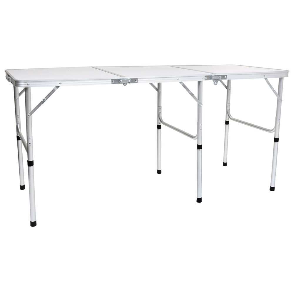 Charles Bentley Odyssey Extending Folding Lightweight Camping Triple Picnic Table 150cm White Dining Table Portable BBQ
