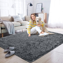 (120X170 CM, Grey) Large Shaggy Fluffy Rugs Anti Slip Soft Carpet for Luxury Floor Area Bedroom Living Dining Room Rug