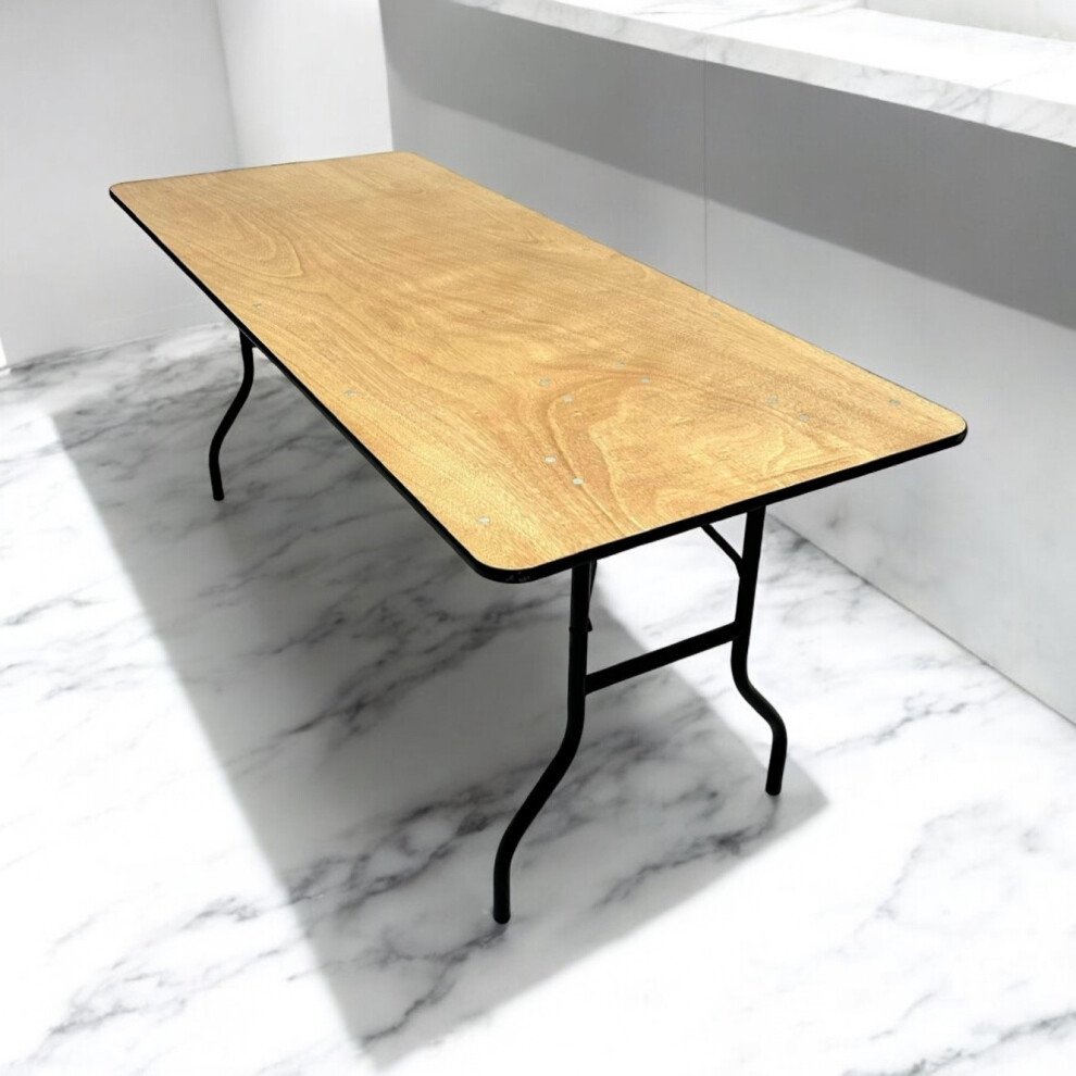 Varnished 6ft Wooden Folding Table with metal folding legs