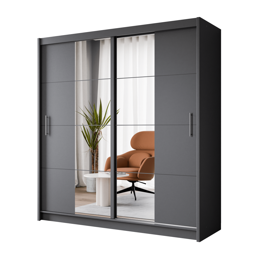 (203) PORTO 2 Sliding Door Wardrobe Graphite with Mirror