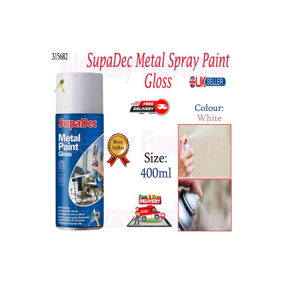 Supadec Matt Metal Spray Paint Fast Drying Interior Exterior Use White 400Ml