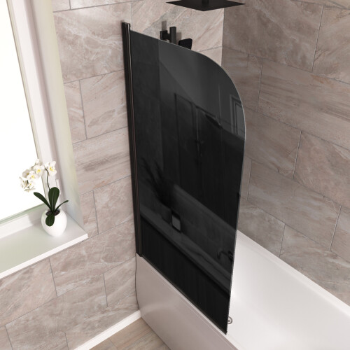 NES Home Curved Bath Screen Matt Black Profile Black With Glass Reversible 1