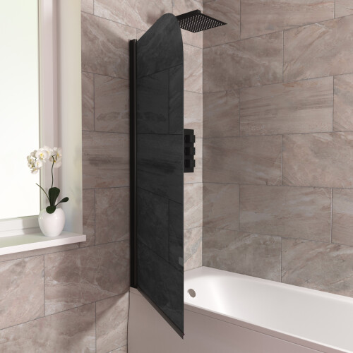 NES Home Curved Bath Screen Matt Black Profile Black With Glass Reversible 2