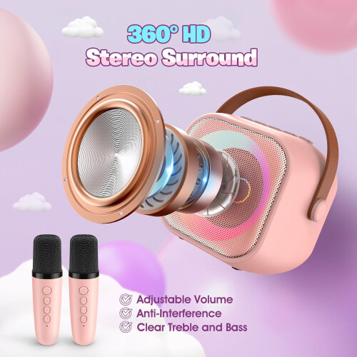 Portable Kids Karaoke Machine Fun Activity with 2 Wireless Microphones 1