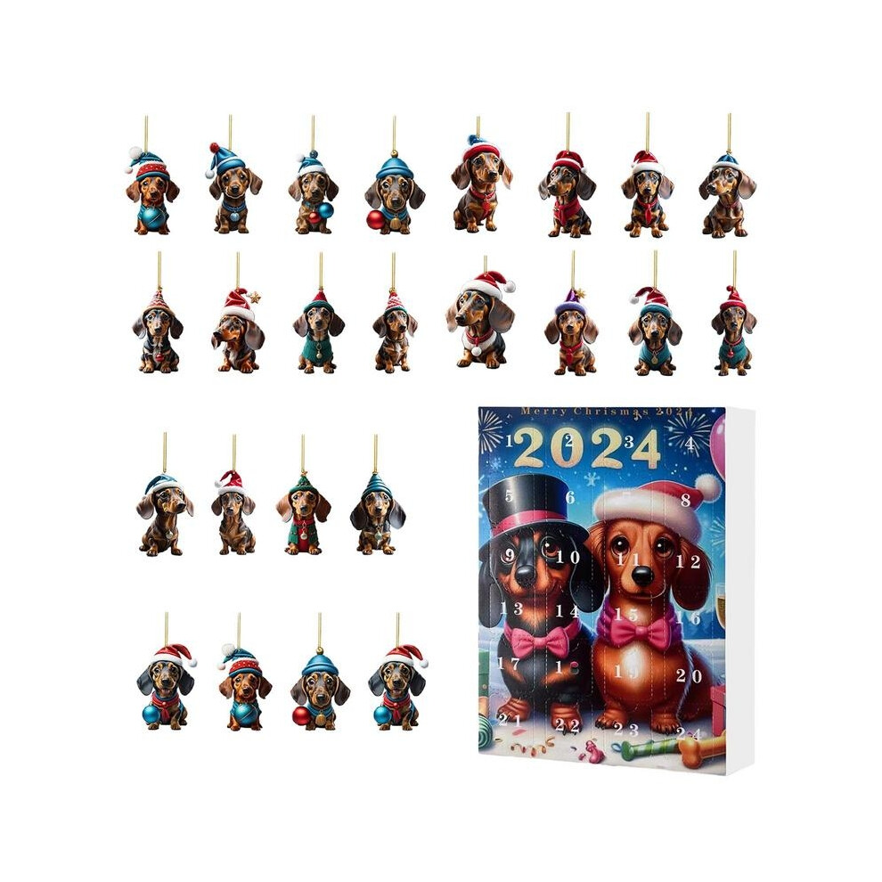 (1) Christmas Advent Calendar 2024 24 Days Dachshund Pendant Set Countdown Calendars 2025 New Year Christmas Tree Hanging
