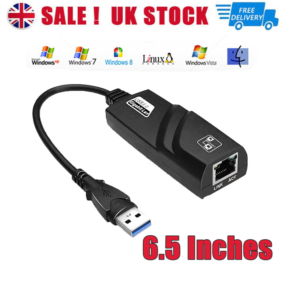USB3.0 Gigabit Ethernet LAN RJ45 1000MBPS Network Adapter 6.5 Inch