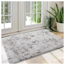 (50cm x 80cm (1ft 6" x 2ft 6")- Small Doormats/Bath Mat) Non Slip Rugs Fluffy Shaggy Silver Rug Runner Mat