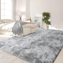 (200cm x 290cm (6ft 8" x 9ft 7")- Extra Large Area Rug) Non Slip Rugs Fluffy Shaggy Silver Rug Runner Mat