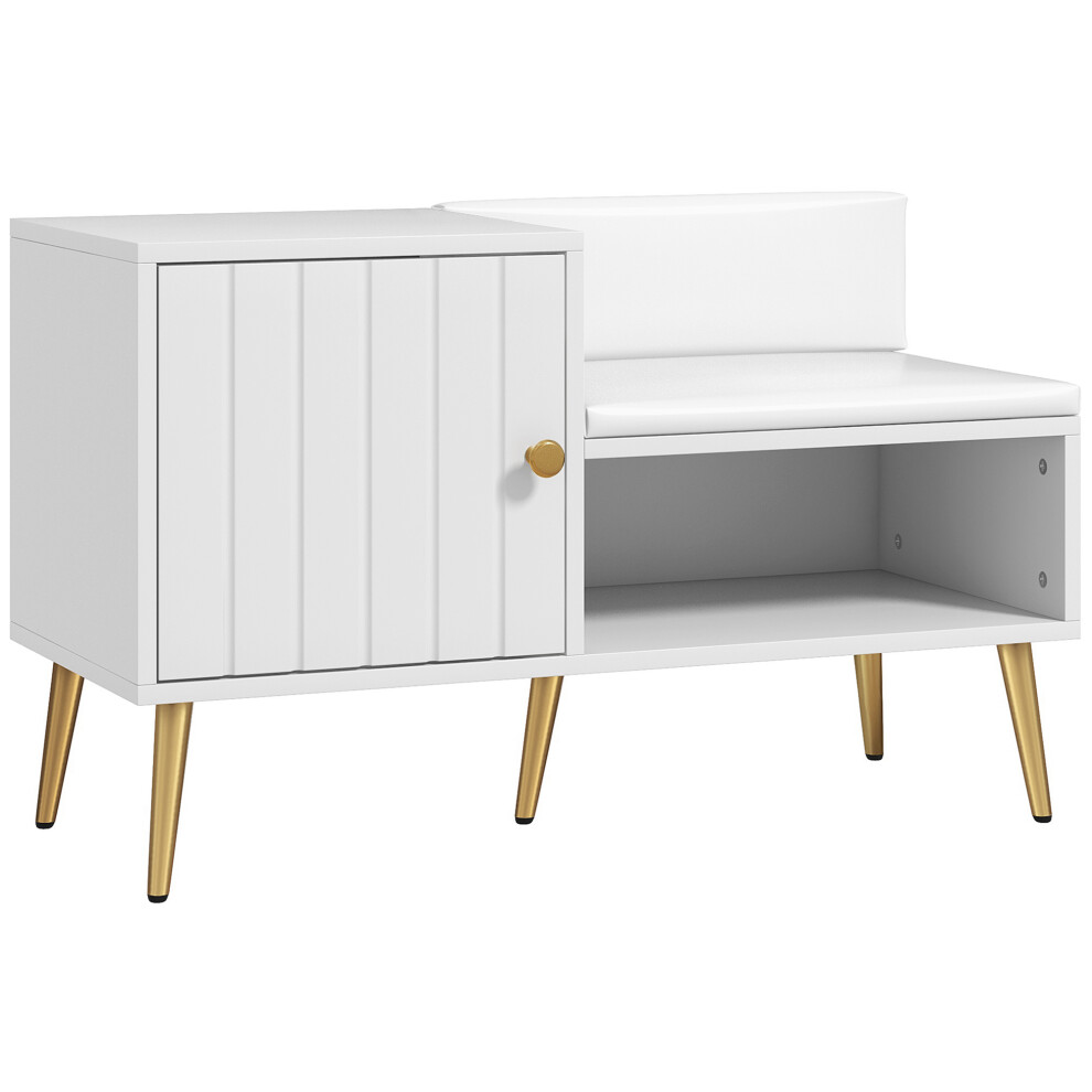 HOMCOM Upholstered Entryway Shoe Bench With Storage Cabinet Open Shelf White