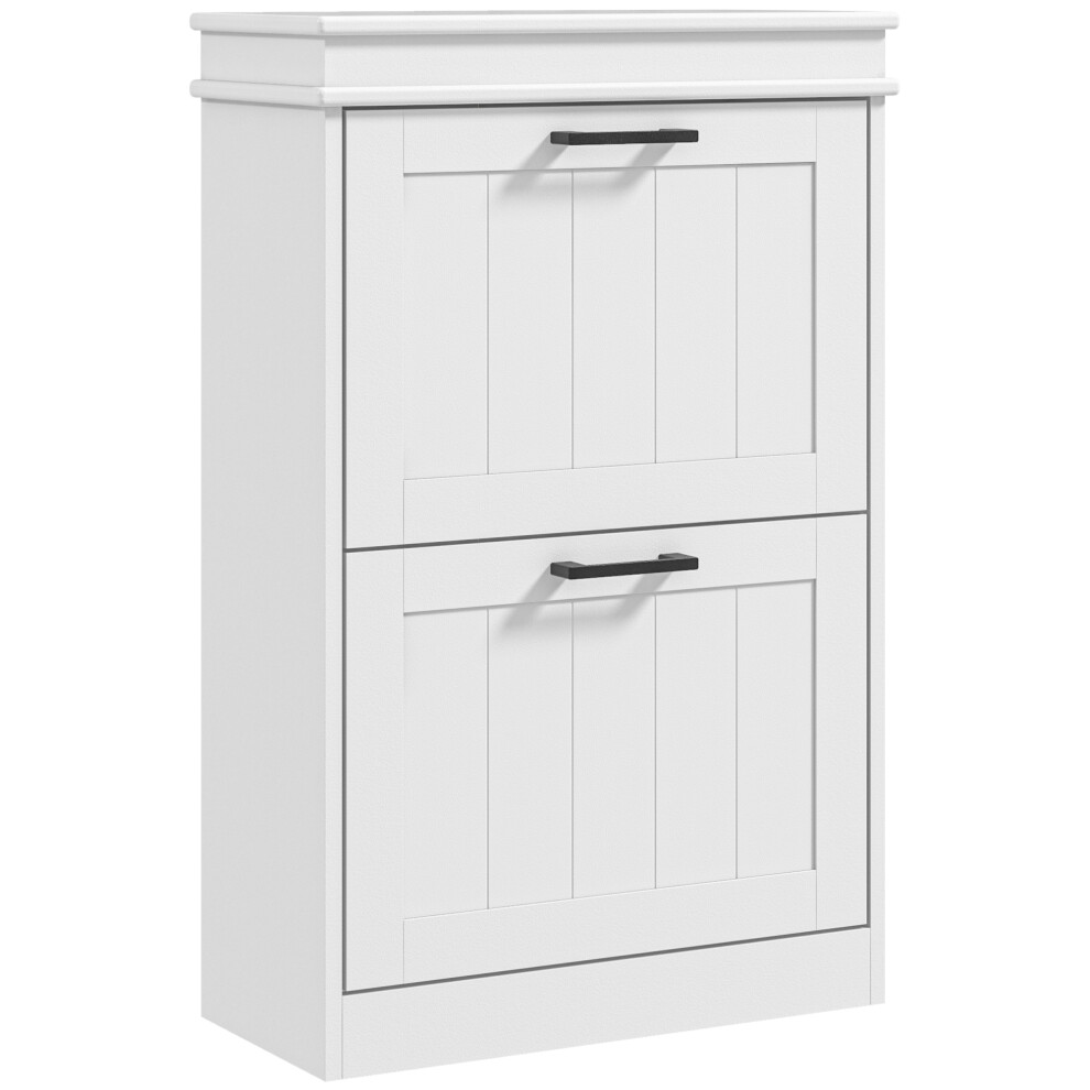 HOMCOM Slim Shoe Storage Cabinet with 2 Flip Drawers for Entryway, White