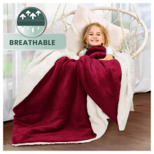 (Single Sherpa Blanket) Red Blankets Soft Warm Fleece Throw Sherpa Blanket