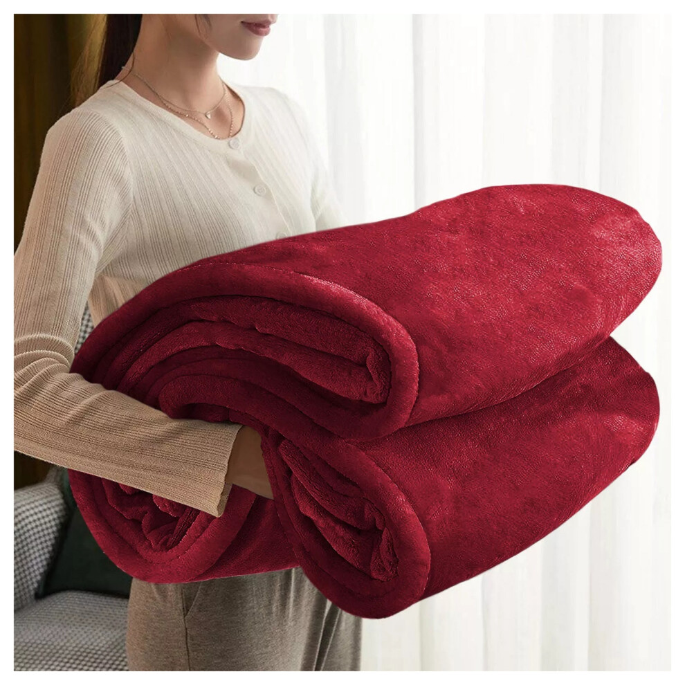 Aspire Homeware Red (King Fleece Blanket) Blankets Soft Warm Fleece Throw Sherpa Blanket