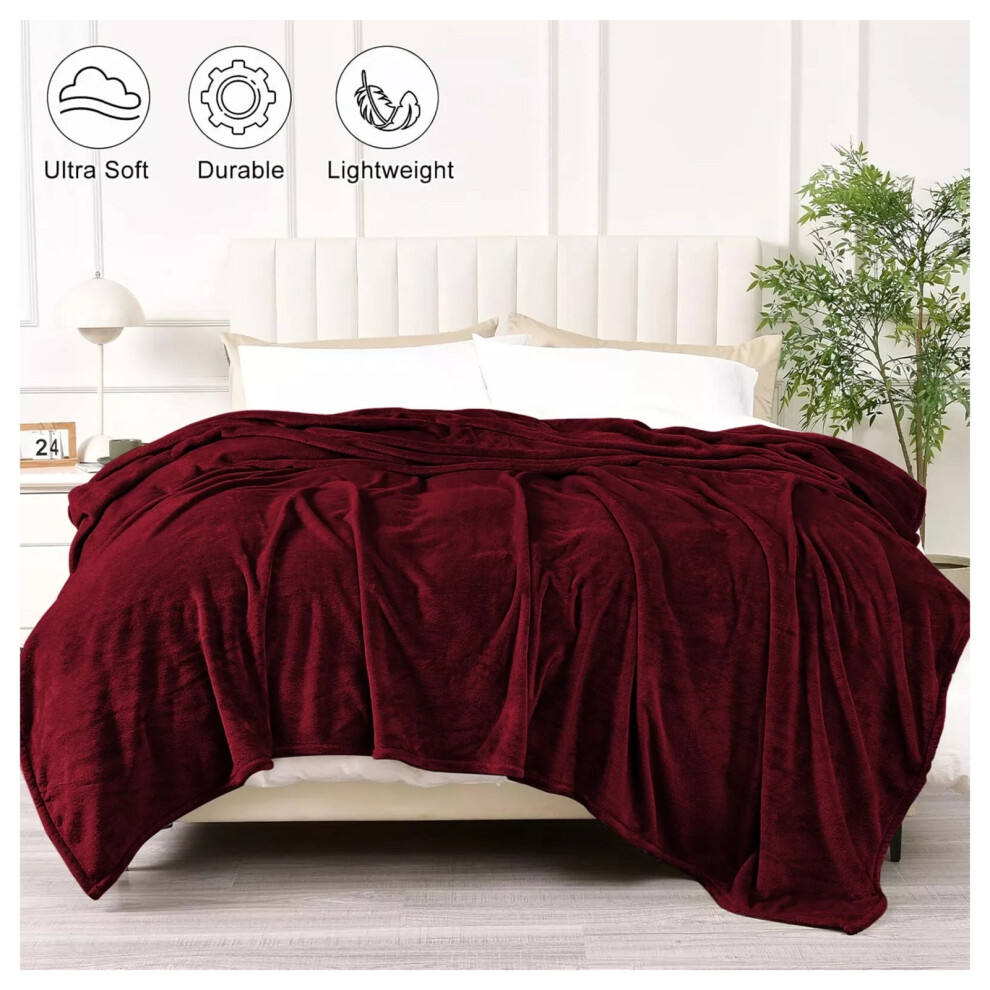 (Double Fleece Blanket) Red Blankets Soft Warm Fleece Throw Sherpa Blanket