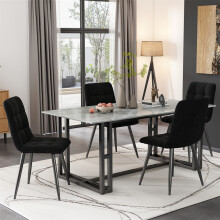 (Black) Dining Chair with Backrest and Velvet Metal Frame