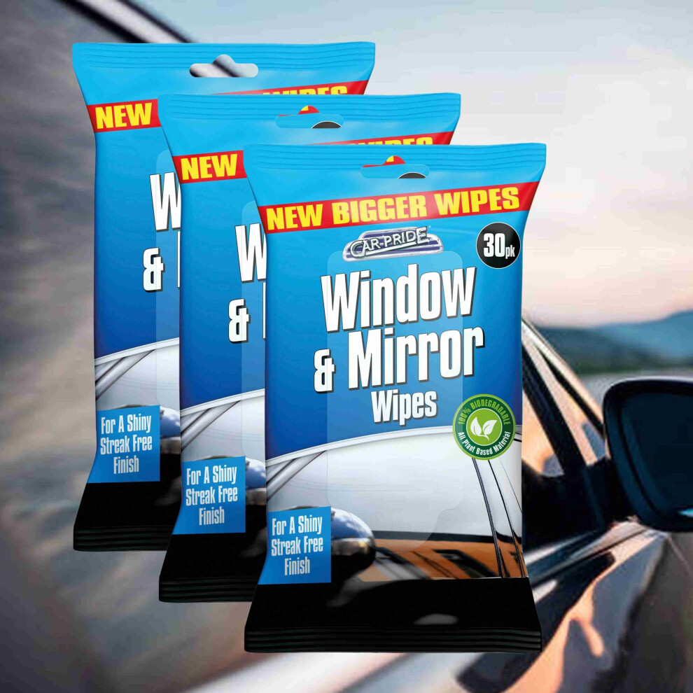 3X Car Window And Mirror Glass Cleaning Wipes Streak Free Clean 30Pk 5061062490791