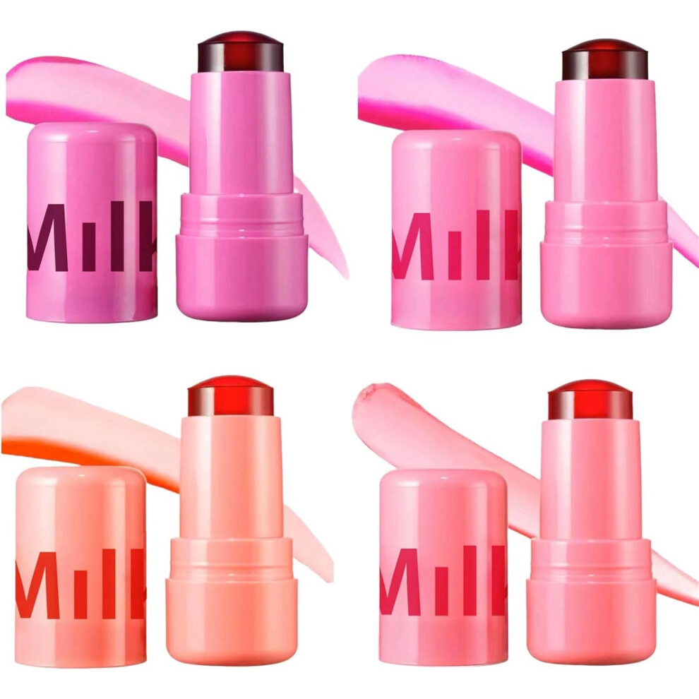 Gogerstar Cream 4Pcs Milk Jelly Blush Stick,Milk Jelly Tint Stick,Blusher Stick,Milk Blush Stick,Jelly Blush,Milk Cooling Water Jelly Tint