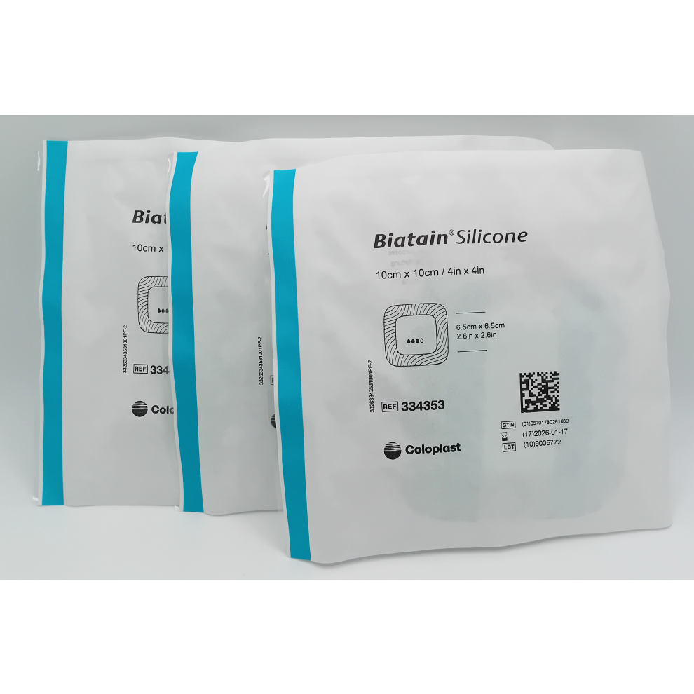 Coloplast Biatain Silicone 10X10cm Foam Dressings (Pack Of 3) Â Sterile, Hypoallergenic, Waterproof Â Ref 334353